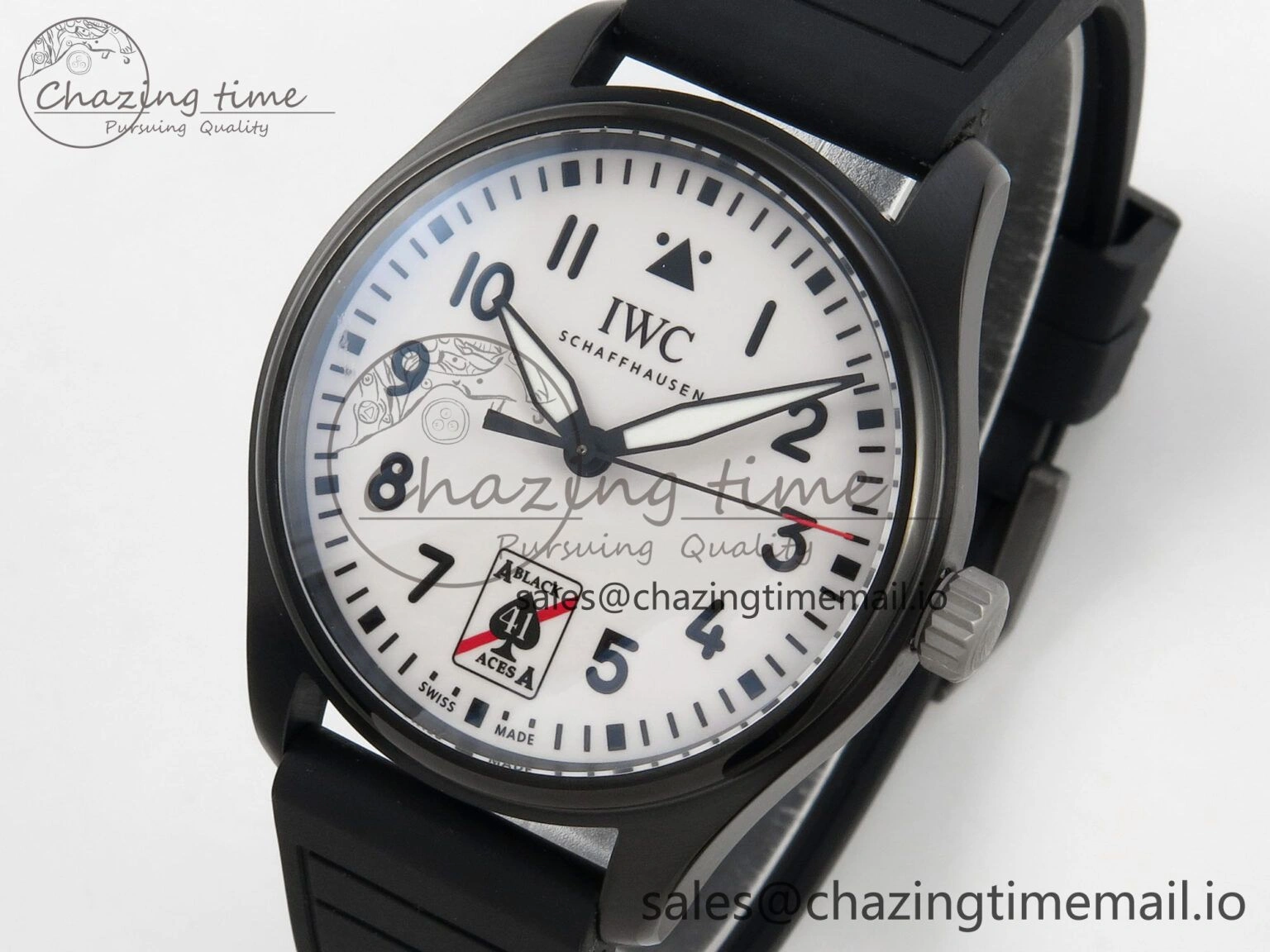 UrbanChic Pilot Black Ace BLSF 1:1 Best Edition White Lume Dial on Black Rubber Strap MIYOTA 6990