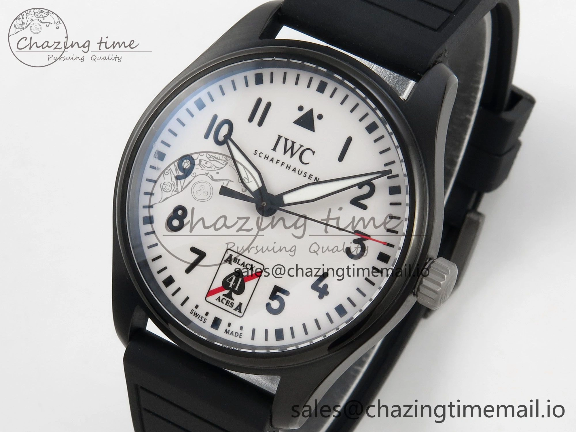 UrbanChic Pilot Black Ace BLSF 1:1 Best Edition White Lume Dial on Black Rubber Strap MIYOTA 6990