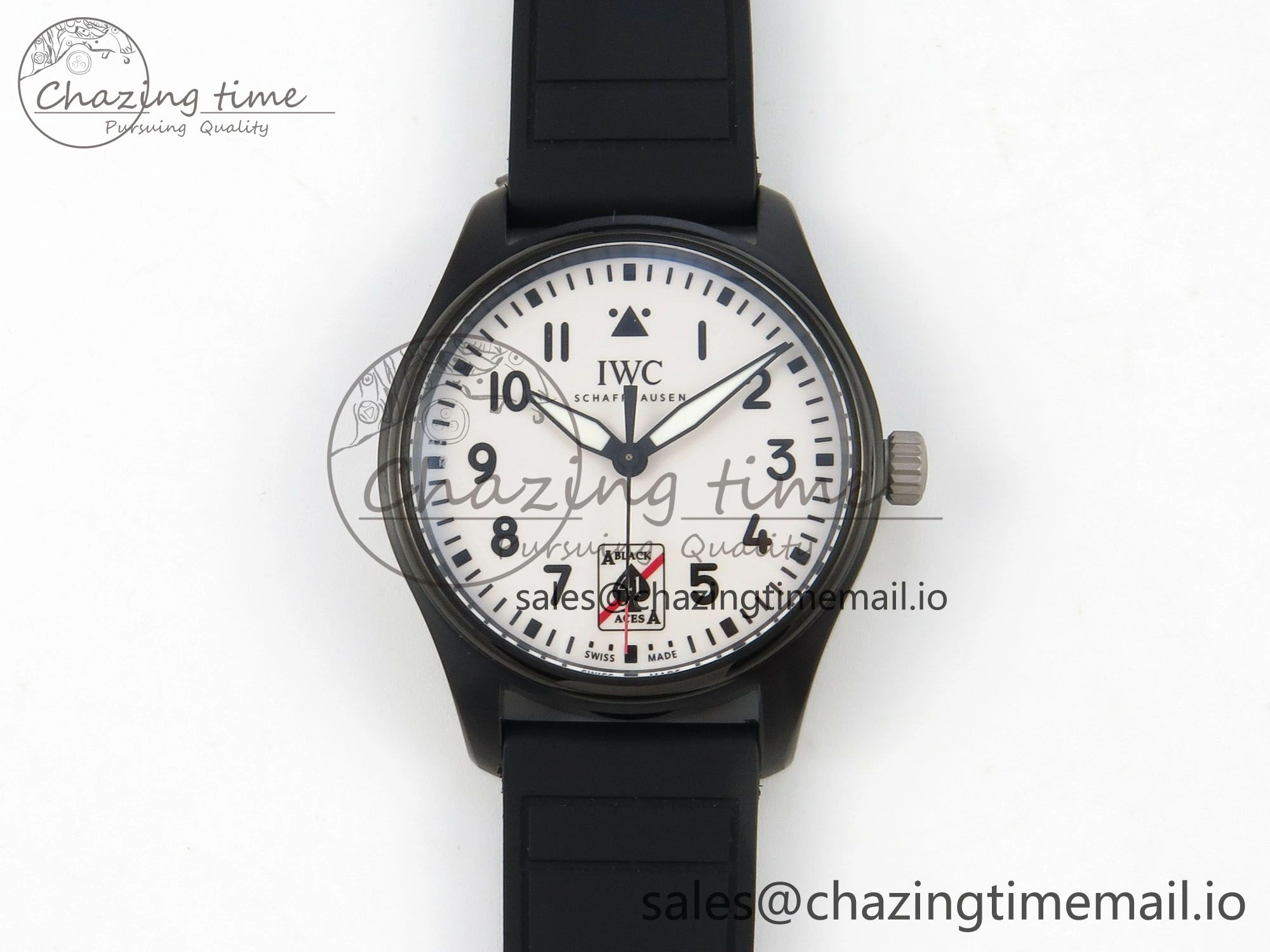 UrbanChic Pilot Black Ace BLSF 1:1 Best Edition White Lume Dial on Black Rubber Strap MIYOTA 6990