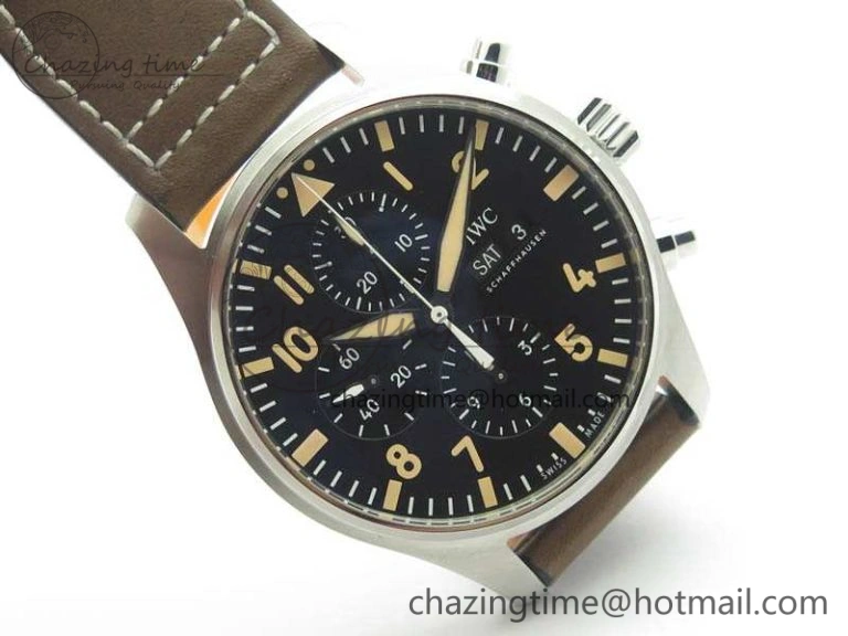 Cozy Pilot Chrono 20th ZF 1:1 Best Edition Black Dial On Brown Leather Strap A 7236