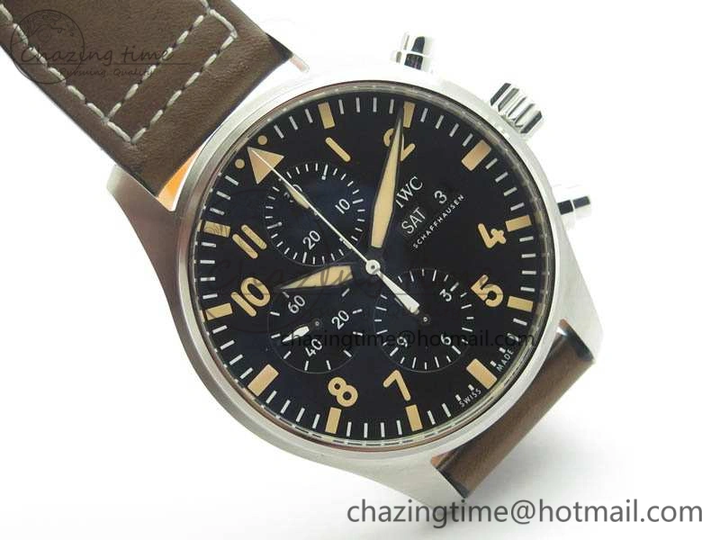 Cozy Pilot Chrono 20th ZF 1:1 Best Edition Black Dial On Brown Leather Strap A 7236