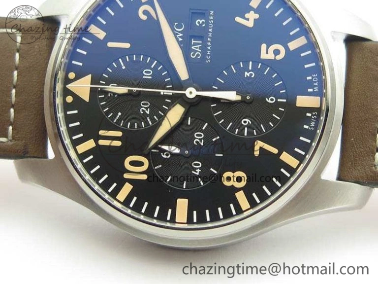 Cozy Pilot Chrono 20th ZF 1:1 Best Edition Black Dial On Brown Leather Strap A 7236