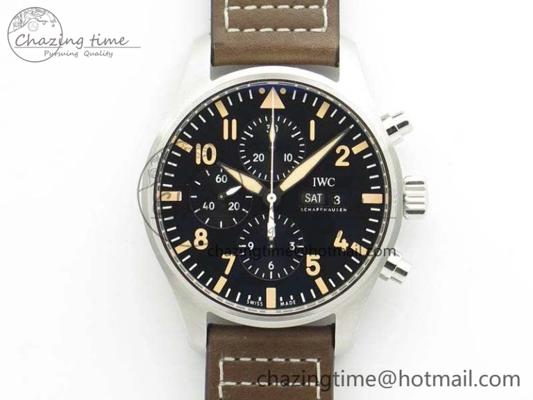 Cozy Pilot Chrono 20th ZF 1:1 Best Edition Black Dial On Brown Leather Strap A 7236