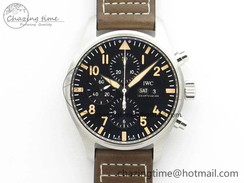Cozy Pilot Chrono 20th ZF 1:1 Best Edition Black Dial On Brown Leather Strap A 7236