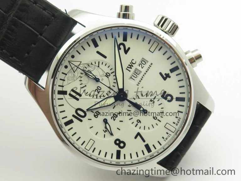 Affordable Pilot Chrono 377725 SS ZF 1:1 Best Edition White Dial on Black Leather Strap A 7183