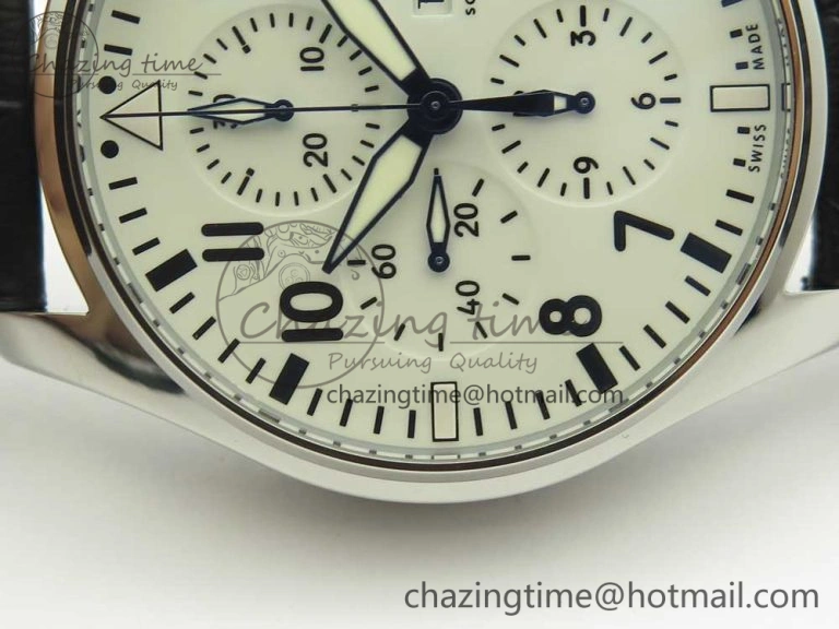 Affordable Pilot Chrono 377725 SS ZF 1:1 Best Edition White Dial on Black Leather Strap A 7183