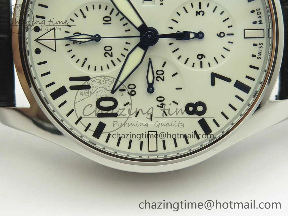 Affordable Pilot Chrono 377725 SS ZF 1:1 Best Edition White Dial on Black Leather Strap A 7183