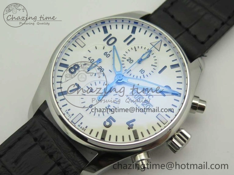 Affordable Pilot Chrono 377725 SS ZF 1:1 Best Edition White Dial on Black Leather Strap A 7183