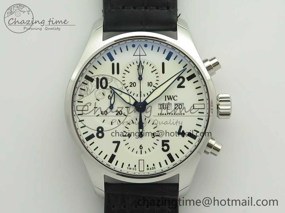 Affordable Pilot Chrono 377725 SS ZF 1:1 Best Edition White Dial on Black Leather Strap A 7183