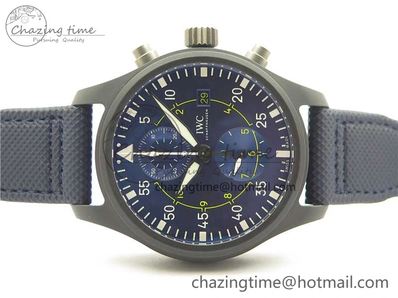 OnTrend Pilot Chrono Blue Angels Black Ceramic ZF Best Edition on Blue Leather Strap A 7088