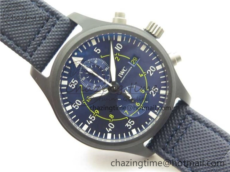 OnTrend Pilot Chrono Blue Angels Black Ceramic ZF Best Edition on Blue Leather Strap A 7088