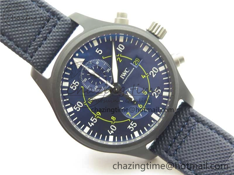 OnTrend Pilot Chrono Blue Angels Black Ceramic ZF Best Edition on Blue Leather Strap A 7088