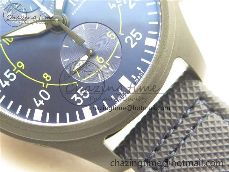 OnTrend Pilot Chrono Blue Angels Black Ceramic ZF Best Edition on Blue Leather Strap A 7088