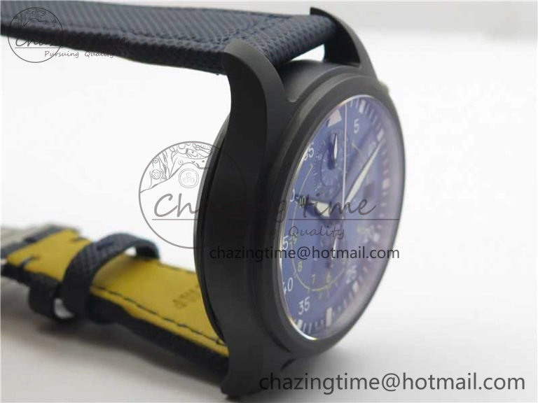 OnTrend Pilot Chrono Blue Angels Black Ceramic ZF Best Edition on Blue Leather Strap A 7088