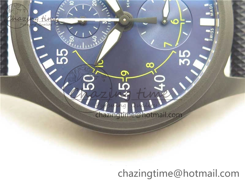 OnTrend Pilot Chrono Blue Angels Black Ceramic ZF Best Edition on Blue Leather Strap A 7088
