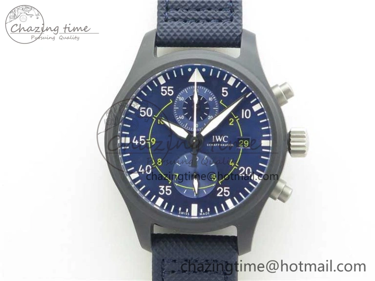 OnTrend Pilot Chrono Blue Angels Black Ceramic ZF Best Edition on Blue Leather Strap A 7088