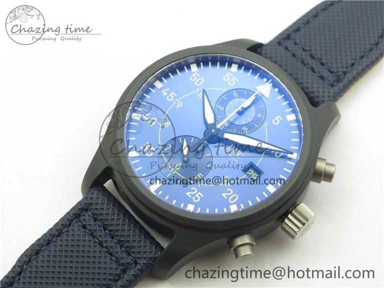OnTrend Pilot Chrono Blue Angels Black Ceramic ZF Best Edition on Blue Leather Strap A 7088