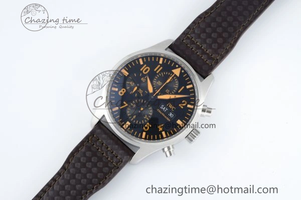 Pilot Chrono SS AZF 1:1 Best Edition Black Dial Orange Markers on Brown Leather Strap A GoodFit 7065