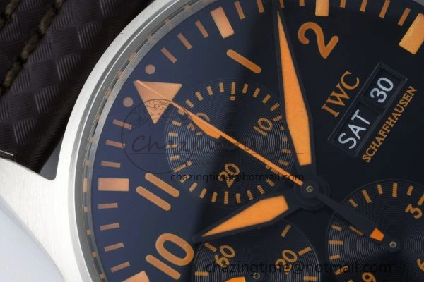 Pilot Chrono SS AZF 1:1 Best Edition Black Dial Orange Markers on Brown Leather Strap A GoodFit 7065