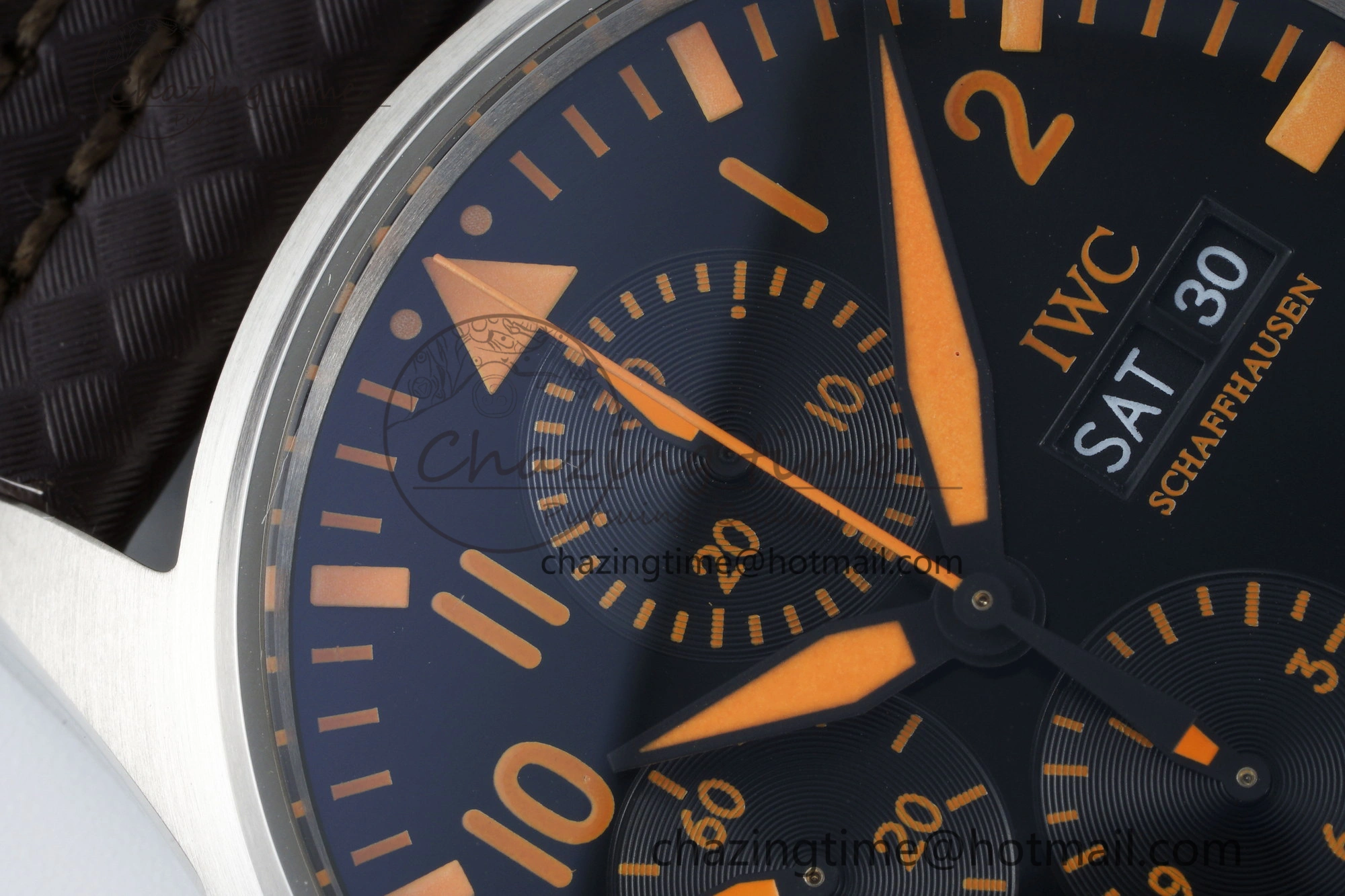Pilot Chrono SS AZF 1:1 Best Edition Black Dial Orange Markers on Brown Leather Strap A GoodFit 7065