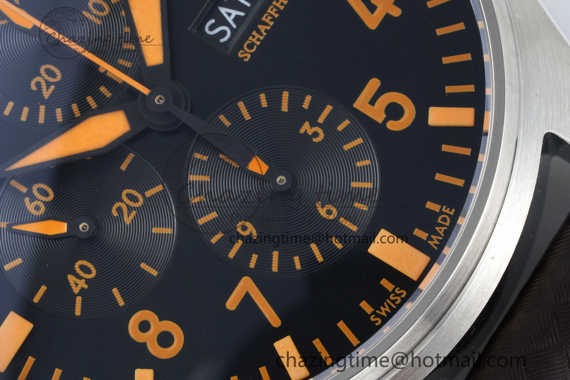 Pilot Chrono SS AZF 1:1 Best Edition Black Dial Orange Markers on Brown Leather Strap A GoodFit 7065