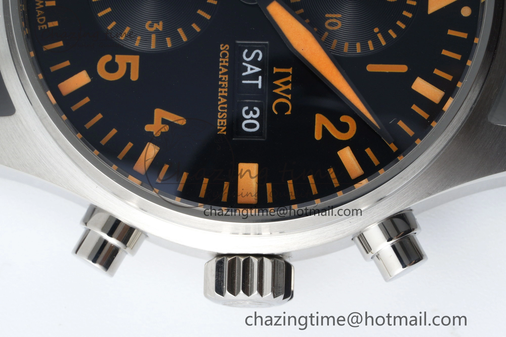 Pilot Chrono SS AZF 1:1 Best Edition Black Dial Orange Markers on Brown Leather Strap A GoodFit 7065