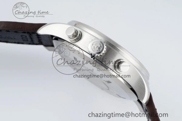 Pilot Chrono SS AZF 1:1 Best Edition Black Dial Orange Markers on Brown Leather Strap A GoodFit 7065