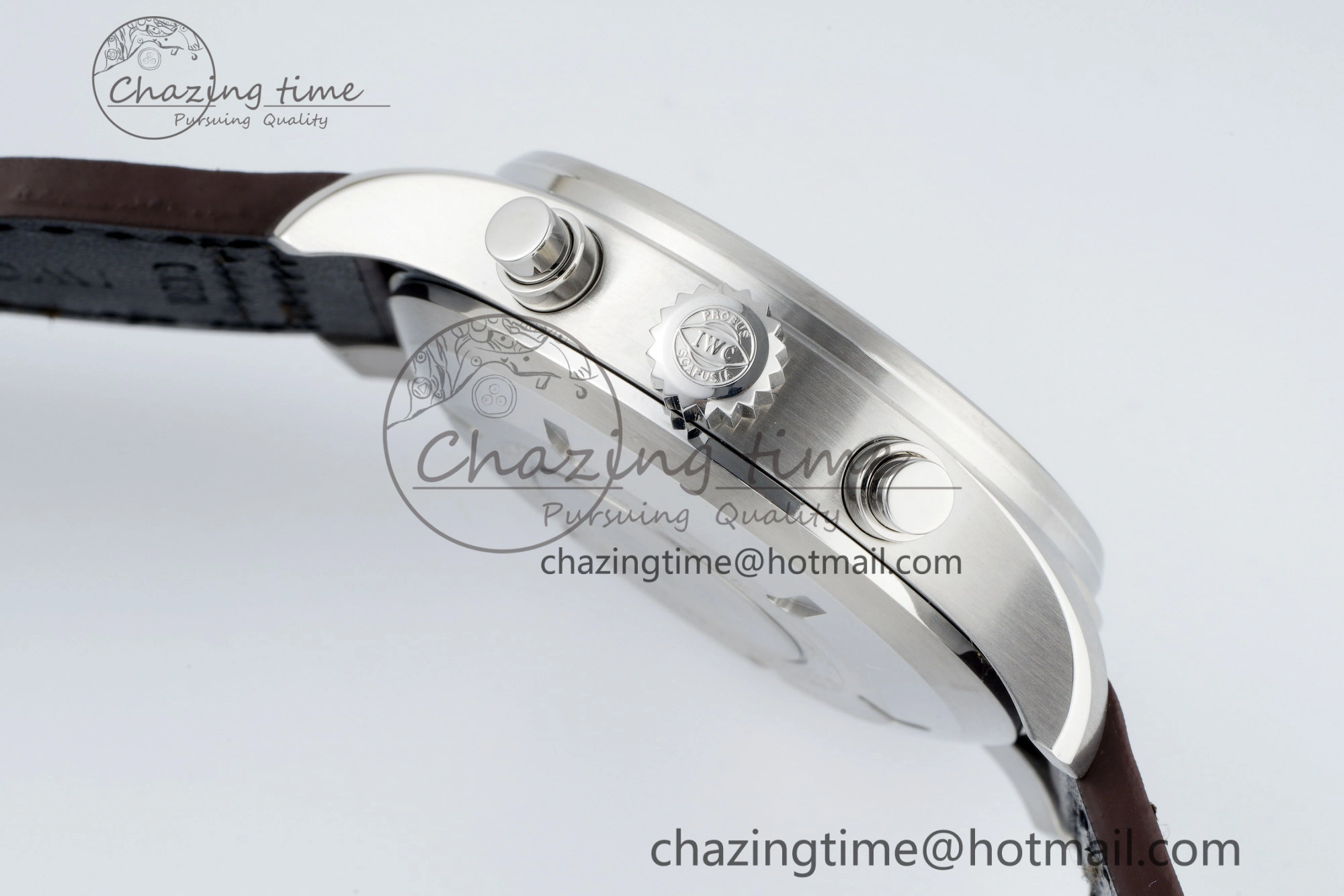 Pilot Chrono SS AZF 1:1 Best Edition Black Dial Orange Markers on Brown Leather Strap A GoodFit 7065