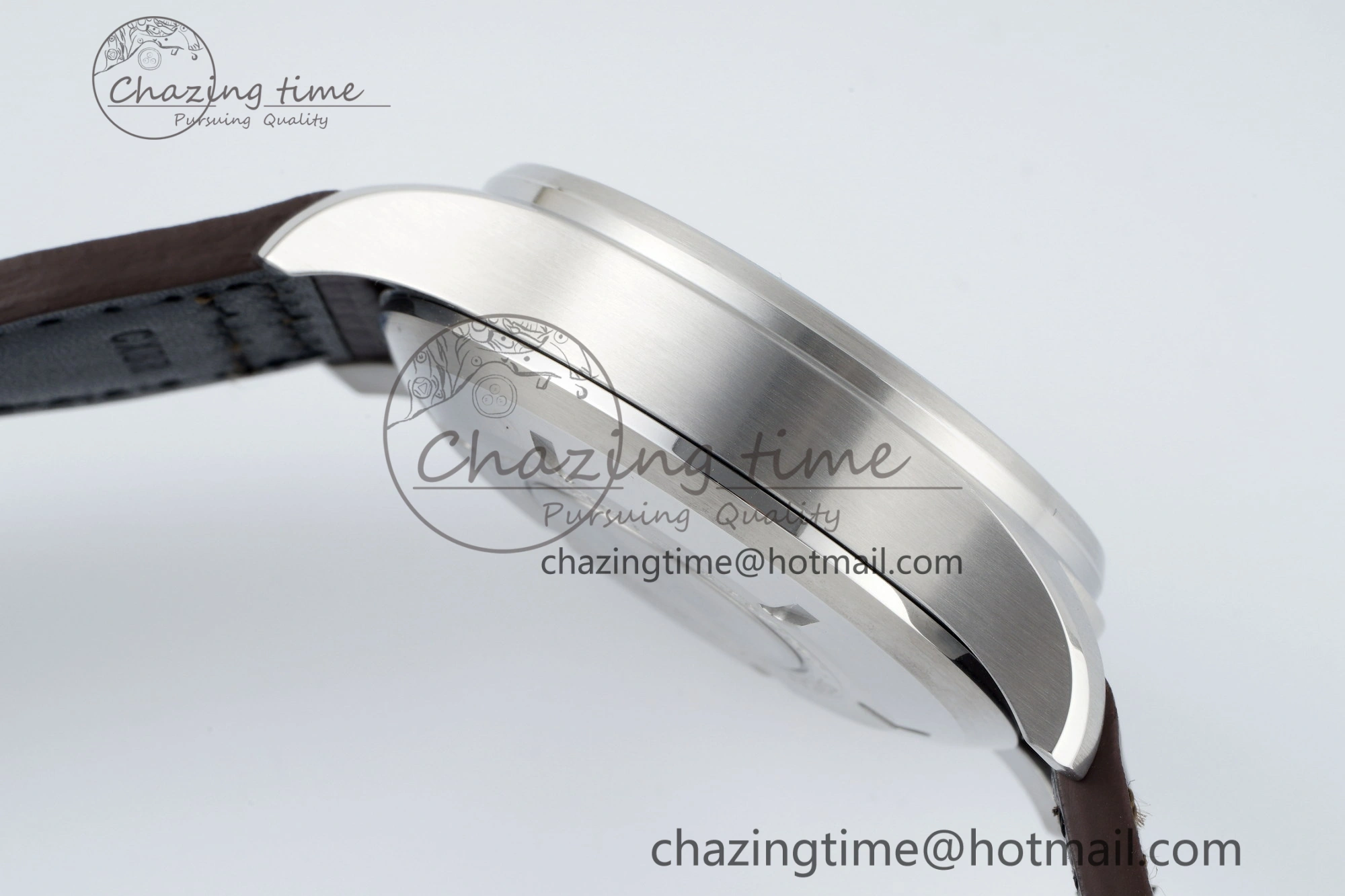 Pilot Chrono SS AZF 1:1 Best Edition Black Dial Orange Markers on Brown Leather Strap A GoodFit 7065