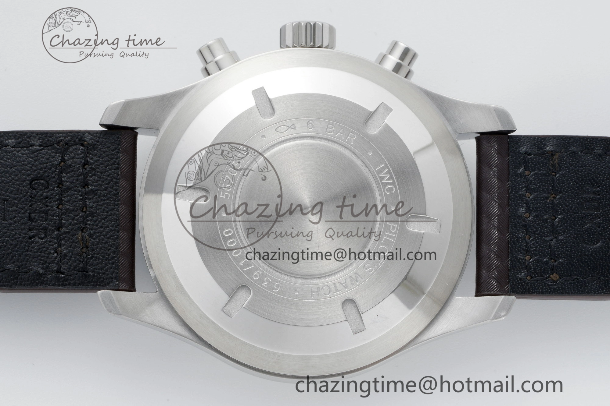 Pilot Chrono SS AZF 1:1 Best Edition Black Dial Orange Markers on Brown Leather Strap A GoodFit 7065