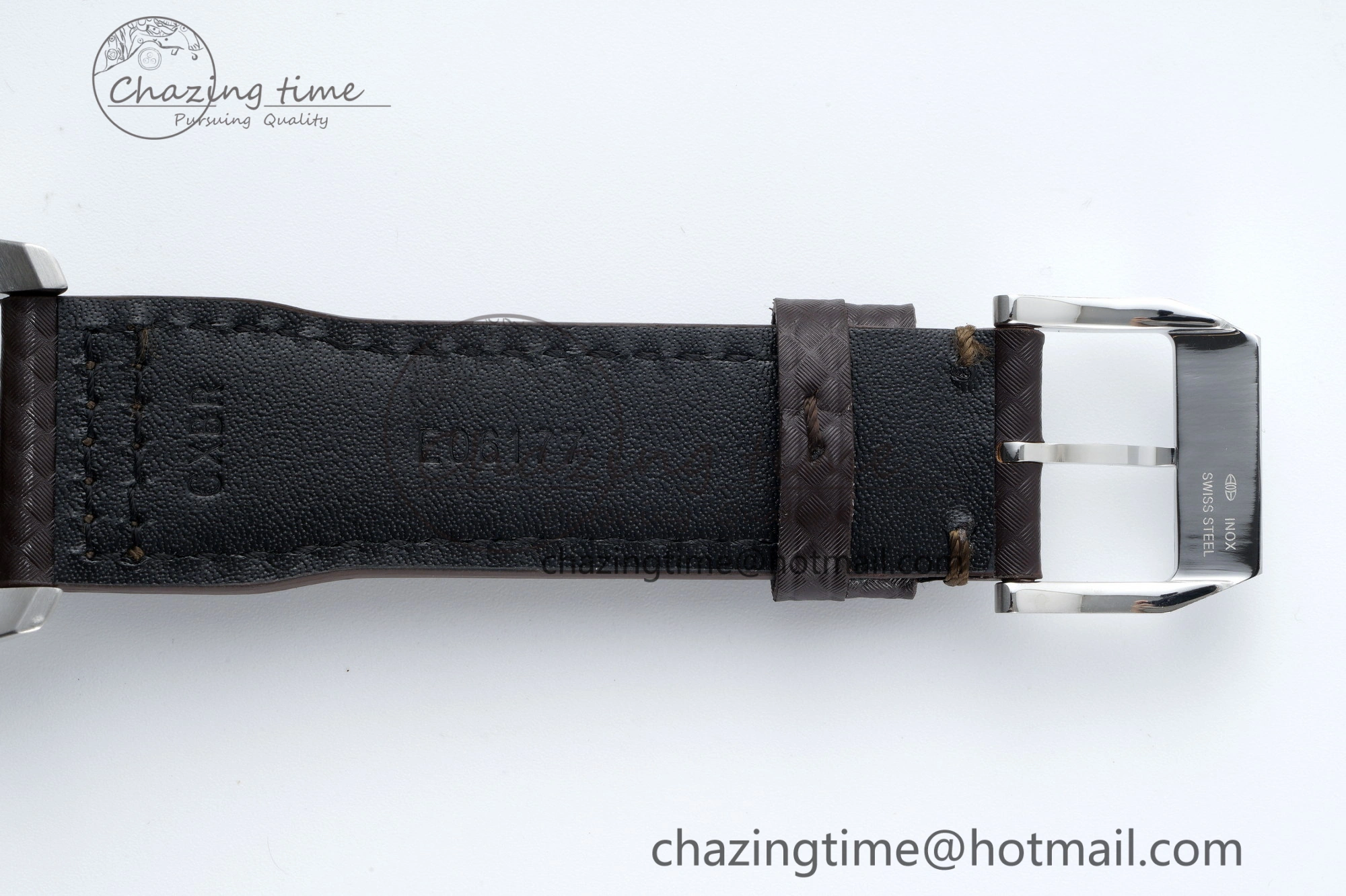 Pilot Chrono SS AZF 1:1 Best Edition Black Dial Orange Markers on Brown Leather Strap A GoodFit 7065
