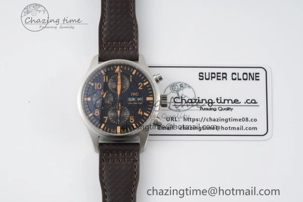 Pilot Chrono SS AZF 1:1 Best Edition Black Dial Orange Markers on Brown Leather Strap A GoodFit 7065