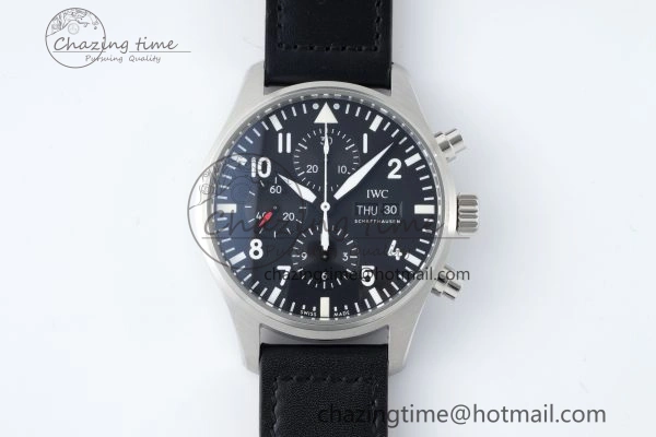 Pilot Chrono SS AZF 1:1 Best Edition Black Dial on Black Leather Strap A HighPerformance 7061