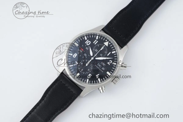 Pilot Chrono SS AZF 1:1 Best Edition Black Dial on Black Leather Strap A HighPerformance 7061