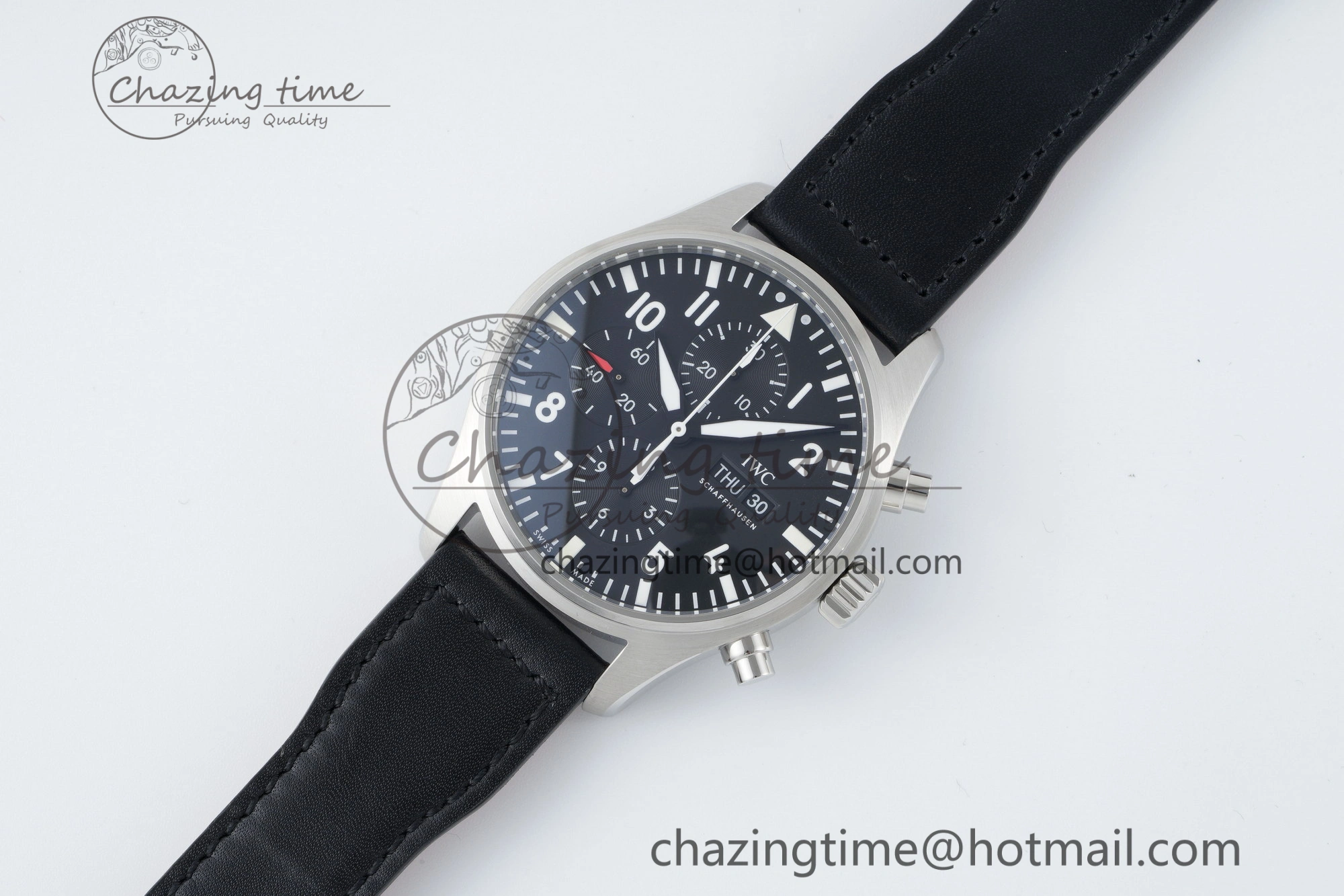 Pilot Chrono SS AZF 1:1 Best Edition Black Dial on Black Leather Strap A HighPerformance 7061