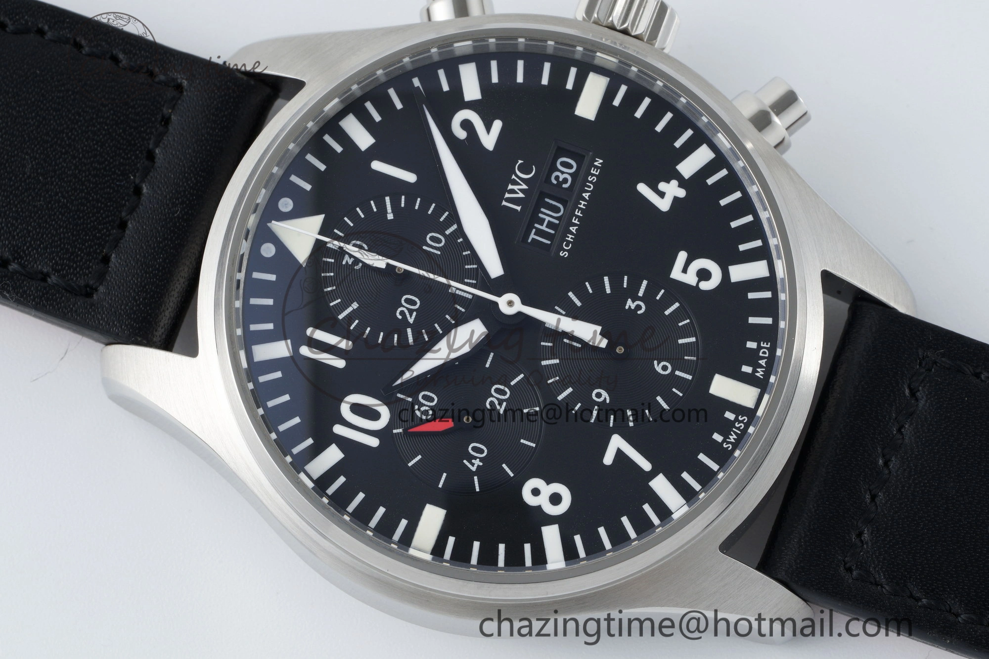Pilot Chrono SS AZF 1:1 Best Edition Black Dial on Black Leather Strap A HighPerformance 7061