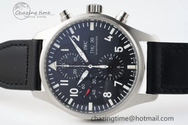 Pilot Chrono SS AZF 1:1 Best Edition Black Dial on Black Leather Strap A HighPerformance 7061