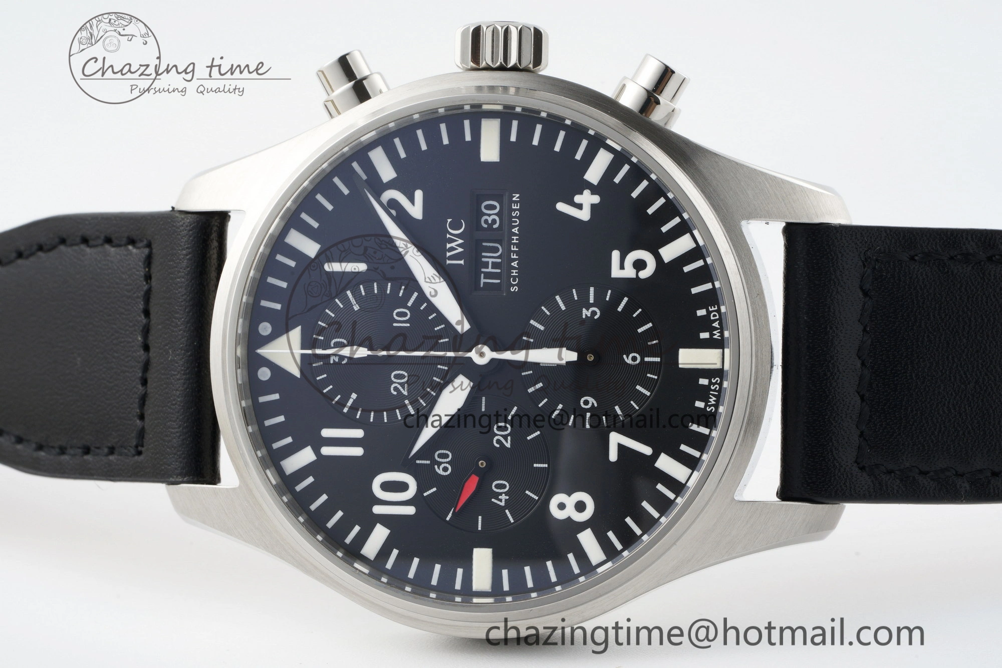 Pilot Chrono SS AZF 1:1 Best Edition Black Dial on Black Leather Strap A HighPerformance 7061
