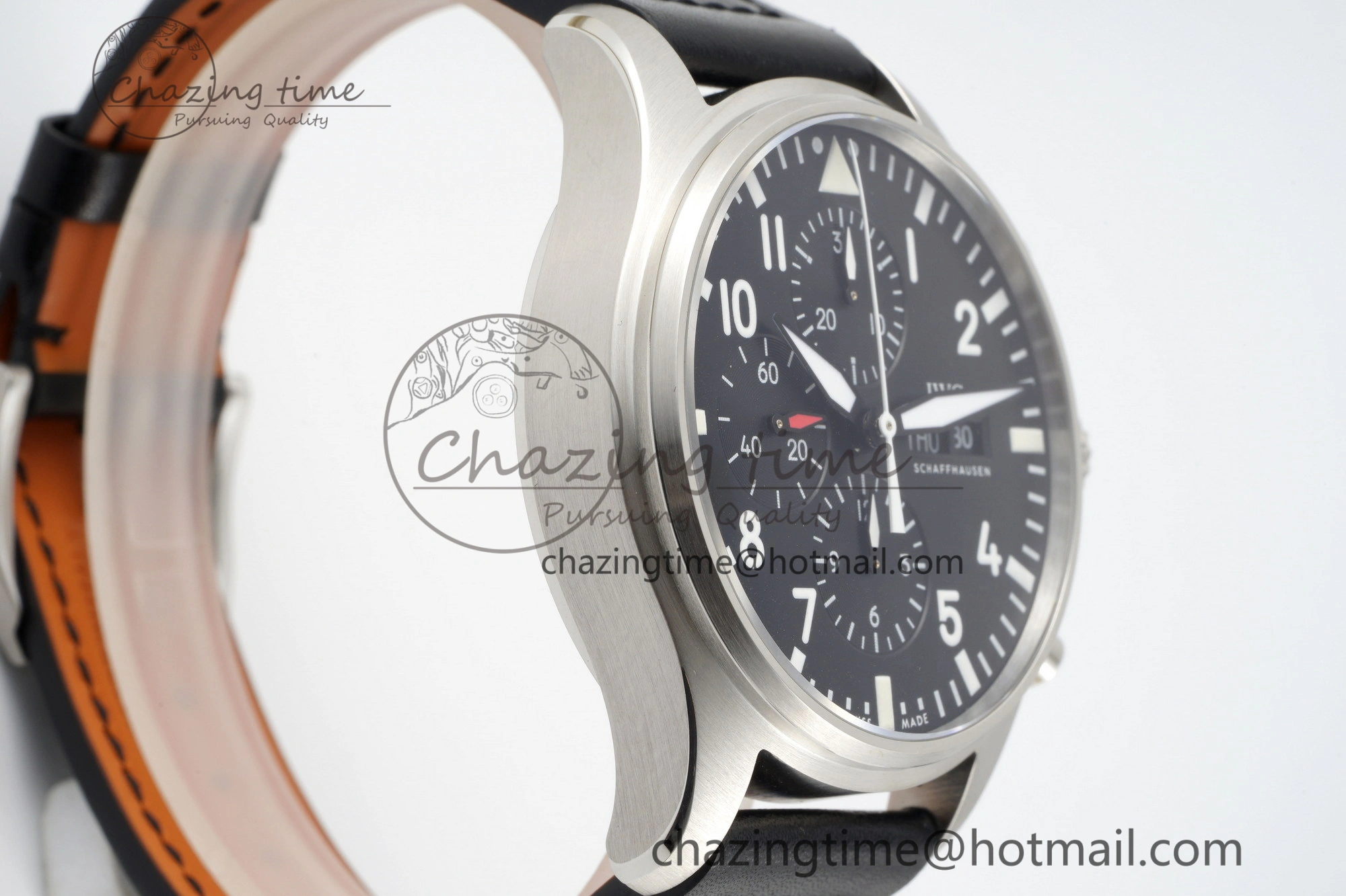 Pilot Chrono SS AZF 1:1 Best Edition Black Dial on Black Leather Strap A HighPerformance 7061