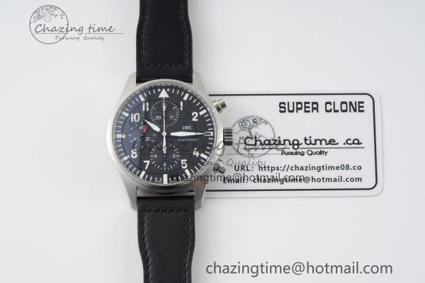 Pilot Chrono SS AZF 1:1 Best Edition Black Dial on Black Leather Strap A HighPerformance 7061