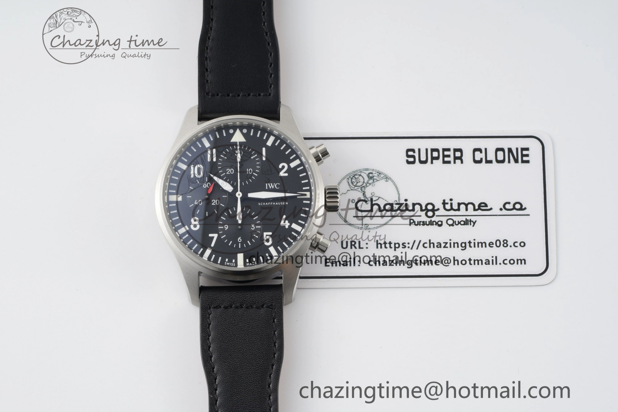 Pilot Chrono SS AZF 1:1 Best Edition Black Dial on Black Leather Strap A HighPerformance 7061