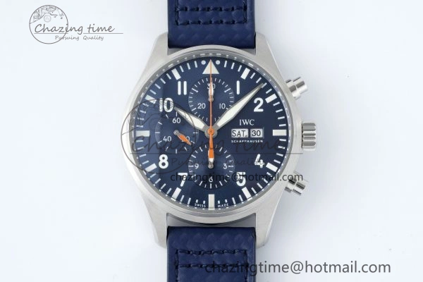 Pilot Chrono SS AZF 1:1 Best Edition Blue Dial Orange Hand on Blue Leather Strap A SunProtective 7063