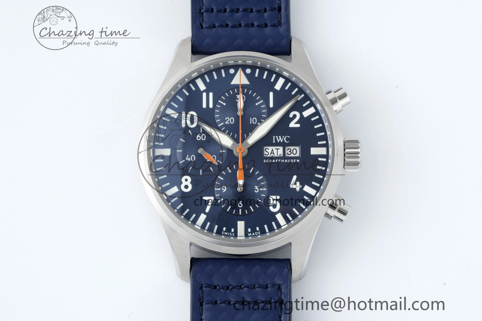 Pilot Chrono SS AZF 1:1 Best Edition Blue Dial Orange Hand on Blue Leather Strap A SunProtective 7063