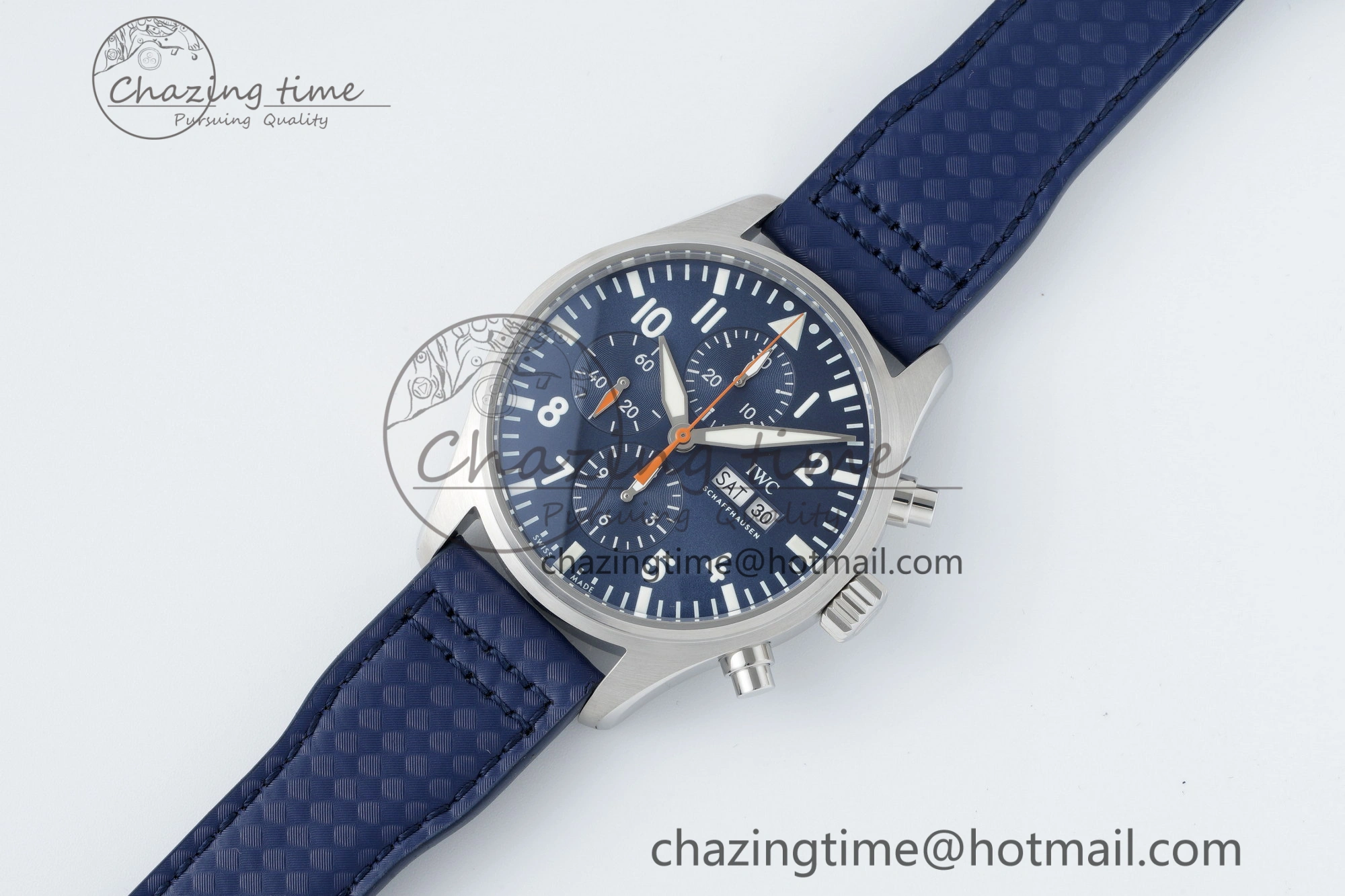Pilot Chrono SS AZF 1:1 Best Edition Blue Dial Orange Hand on Blue Leather Strap A SunProtective 7063