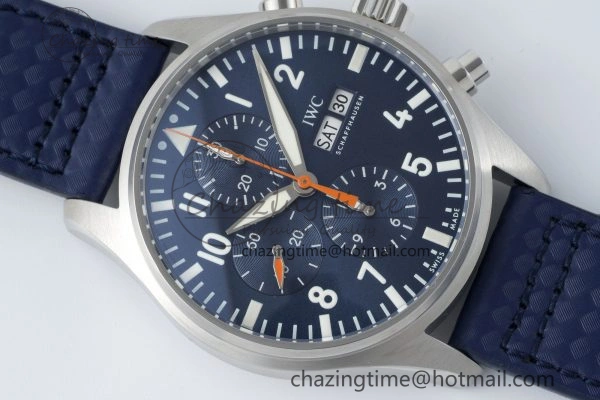 Pilot Chrono SS AZF 1:1 Best Edition Blue Dial Orange Hand on Blue Leather Strap A SunProtective 7063