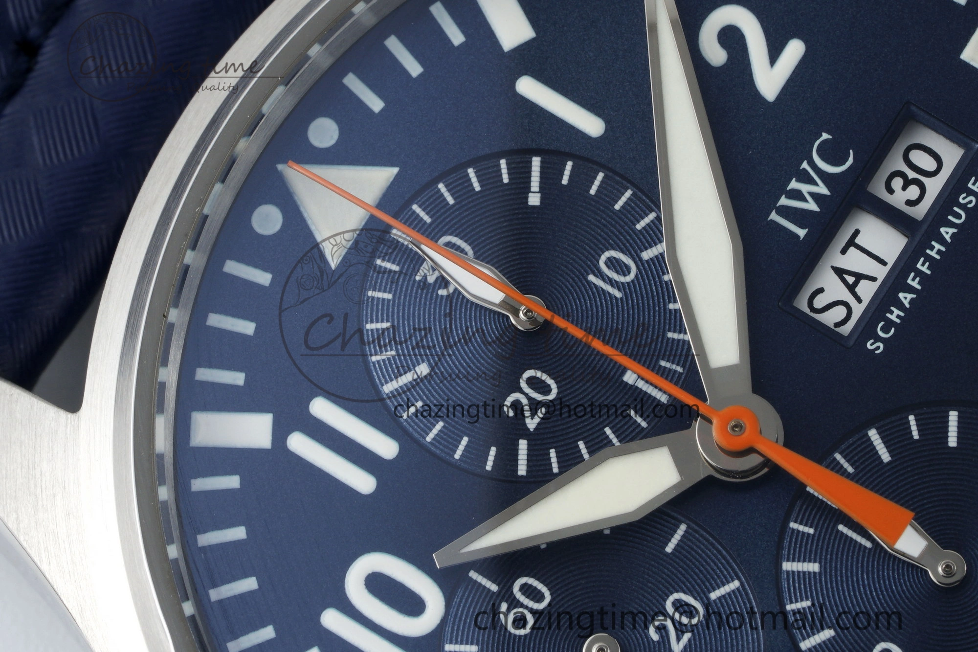 Pilot Chrono SS AZF 1:1 Best Edition Blue Dial Orange Hand on Blue Leather Strap A SunProtective 7063
