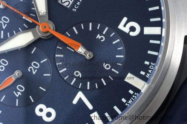 Pilot Chrono SS AZF 1:1 Best Edition Blue Dial Orange Hand on Blue Leather Strap A SunProtective 7063