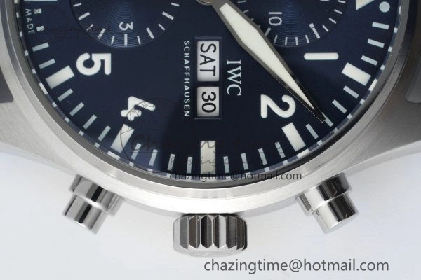 Pilot Chrono SS AZF 1:1 Best Edition Blue Dial Orange Hand on Blue Leather Strap A SunProtective 7063