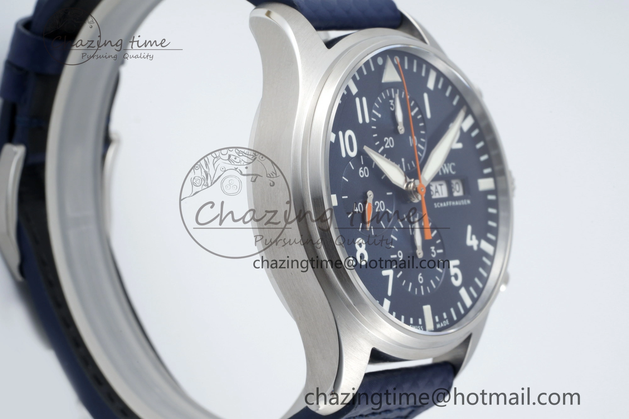 Pilot Chrono SS AZF 1:1 Best Edition Blue Dial Orange Hand on Blue Leather Strap A SunProtective 7063