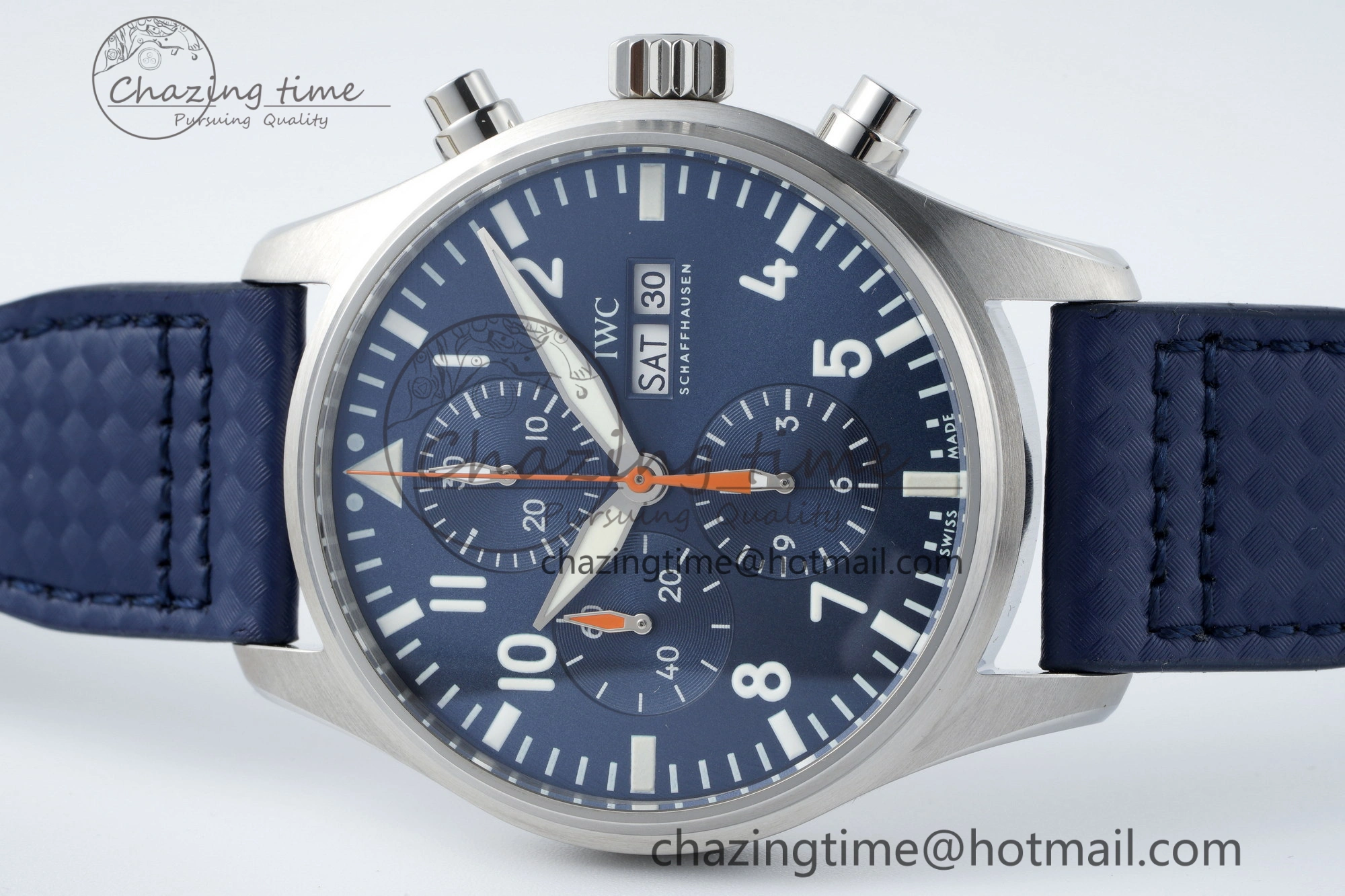 Pilot Chrono SS AZF 1:1 Best Edition Blue Dial Orange Hand on Blue Leather Strap A SunProtective 7063